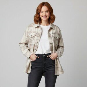 The B.C. Clothing Co Cream Plaid Shacket | Small